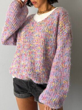 (First Week Sale) Fuzzy Purple Speckle Sweater